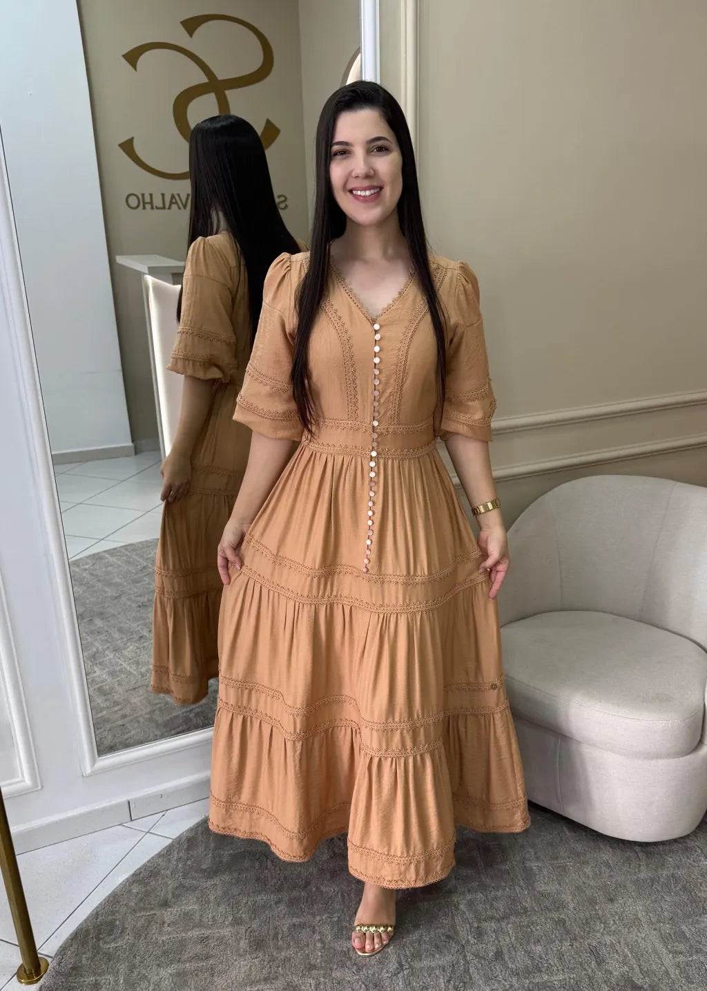 1240 | Vestido Rayane - Bege Escuro